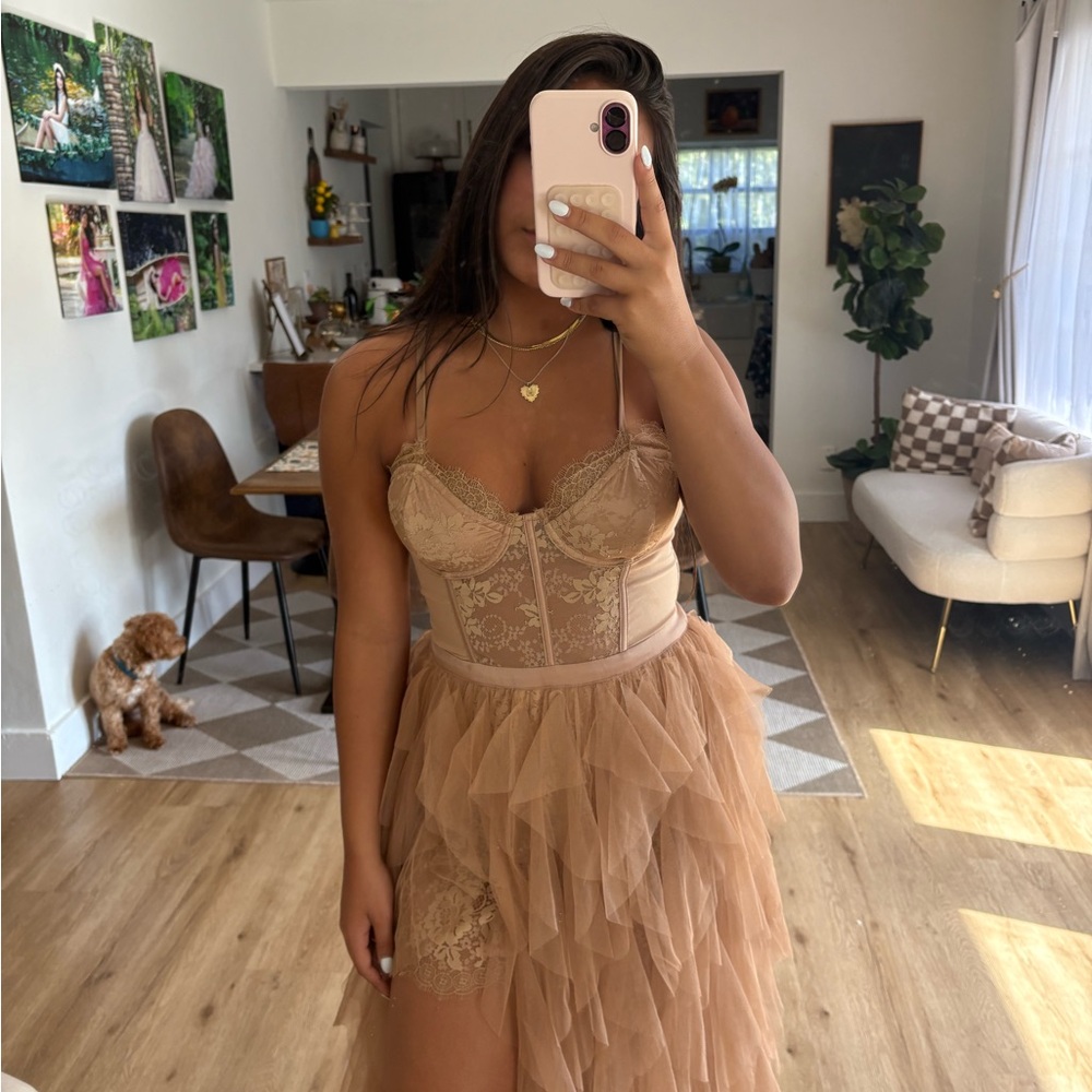 REVOLVE Tan Lace Gown